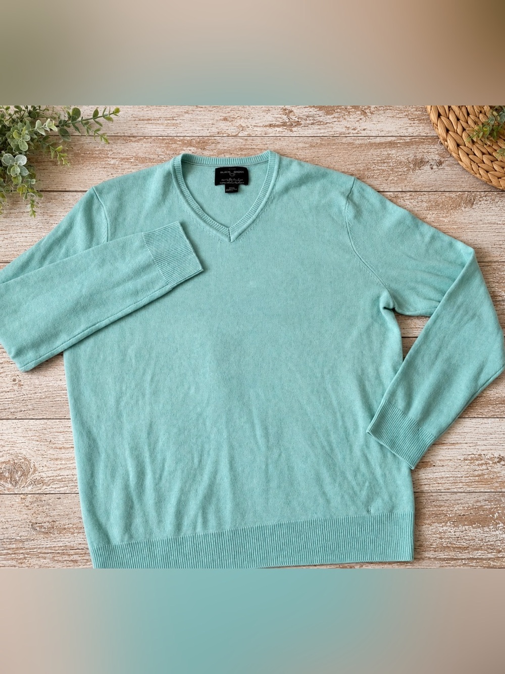 Black Brown 1826 Men's V-Neck Sweater in Mint